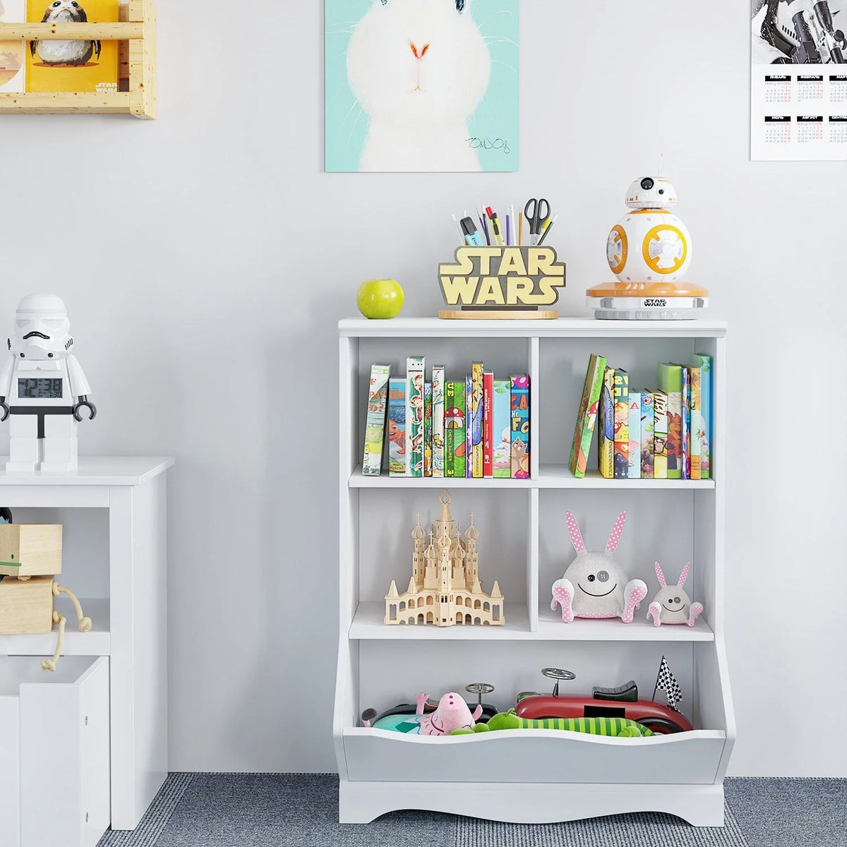 Homfa Kid'S Cubby Toy Storage Cabinet, Wood Toy Organizer of 5 Bins, Children'S White Bookcase - Product image 4