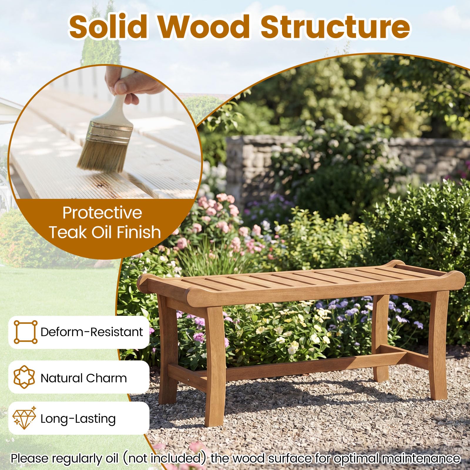 Tangkula 41.5" Patio Backless Bench with Slatted Seat - Product image 6
