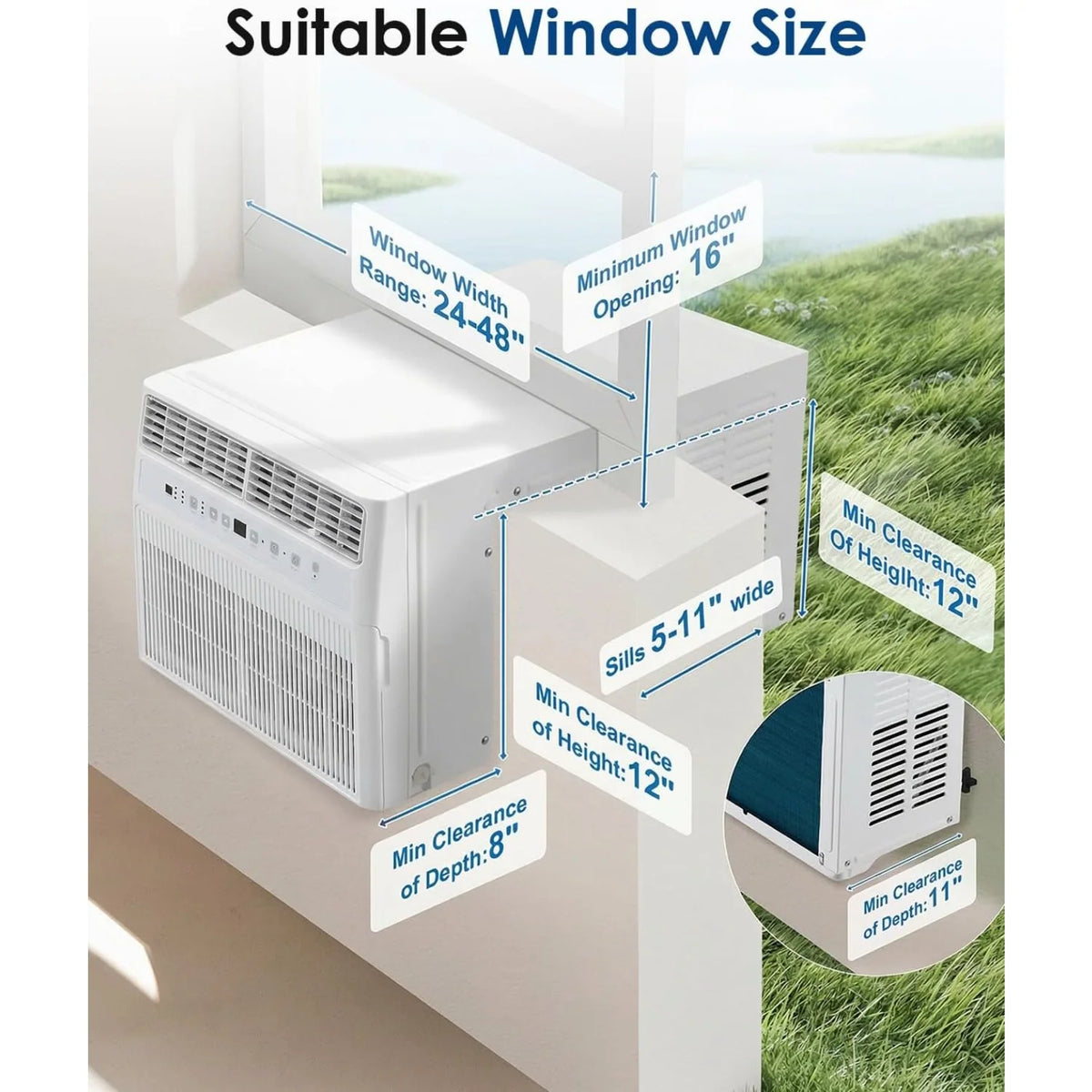 AECOJOY U-Shaped Window Air Conditioner 12, 000 BTU AC Unit with Full Window View, Cools 350 Sq. Ft - Product image 8