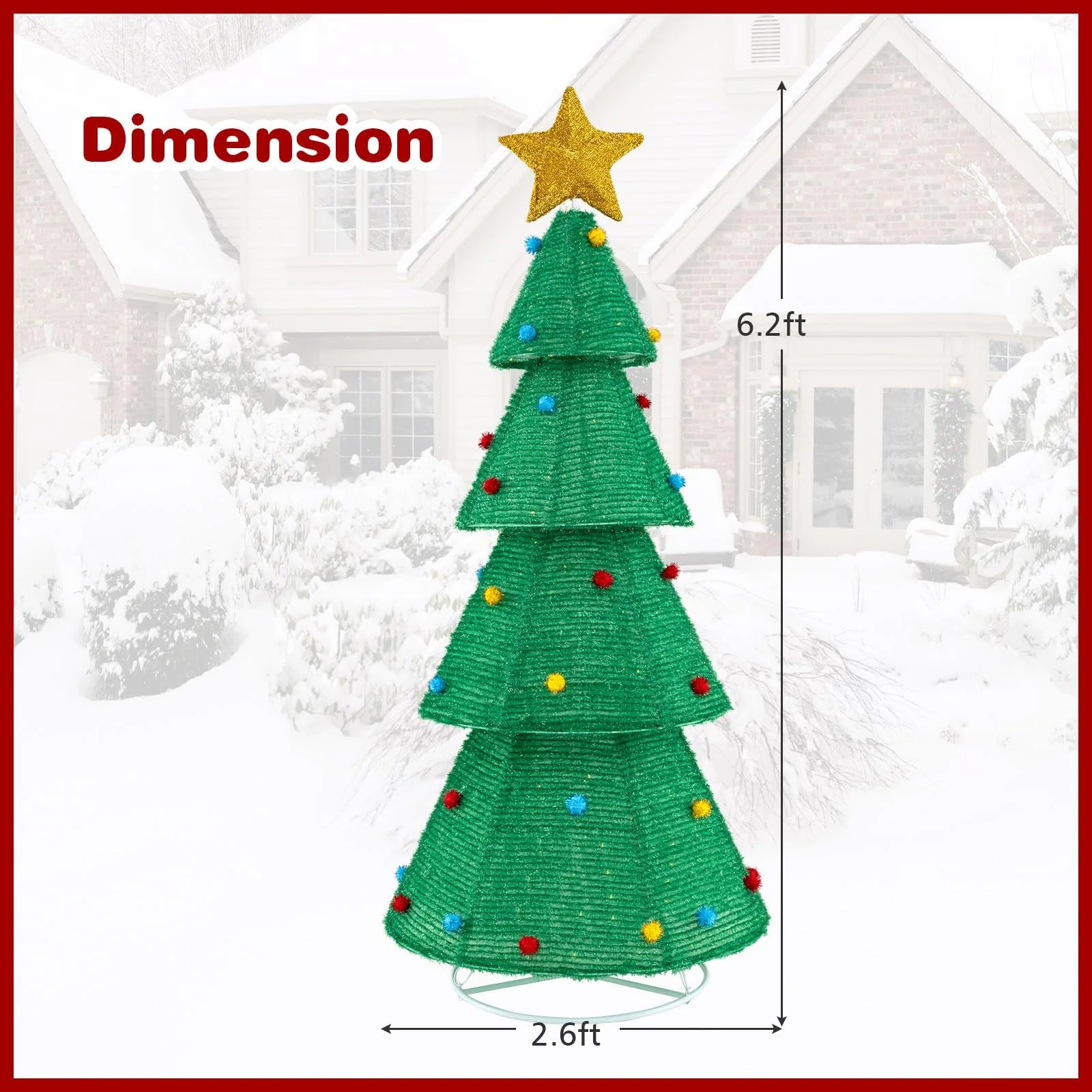 Tangkula 6.2 FT Lighted Pop-up Christmas Tree, Indoor/Outdoor Pre-Lit Xmas Tree with 200 LED Lights - Product image 4