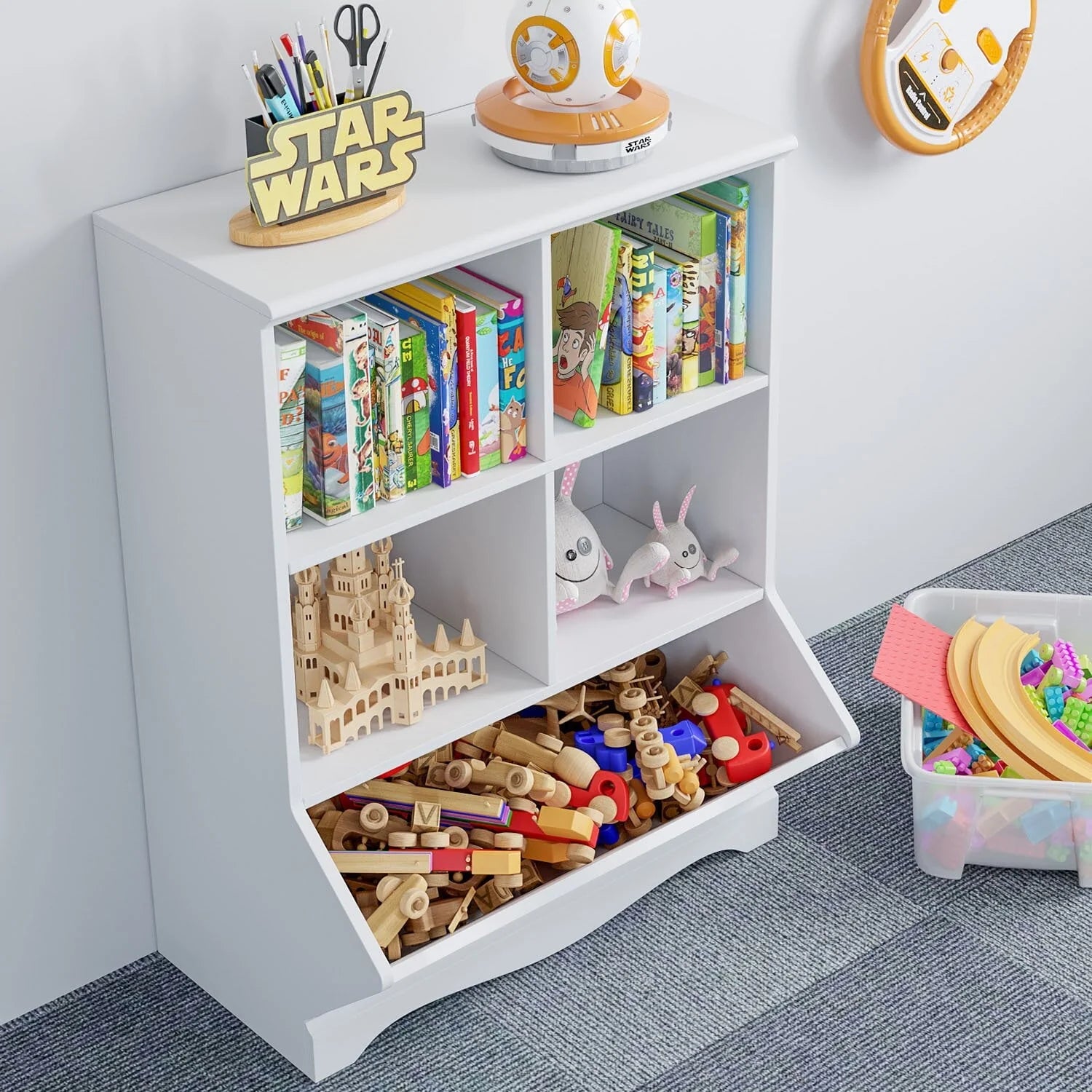 Homfa Kid'S Cubby Toy Storage Cabinet, Wood Toy Organizer of 5 Bins, Children'S White Bookcase - Product image 2