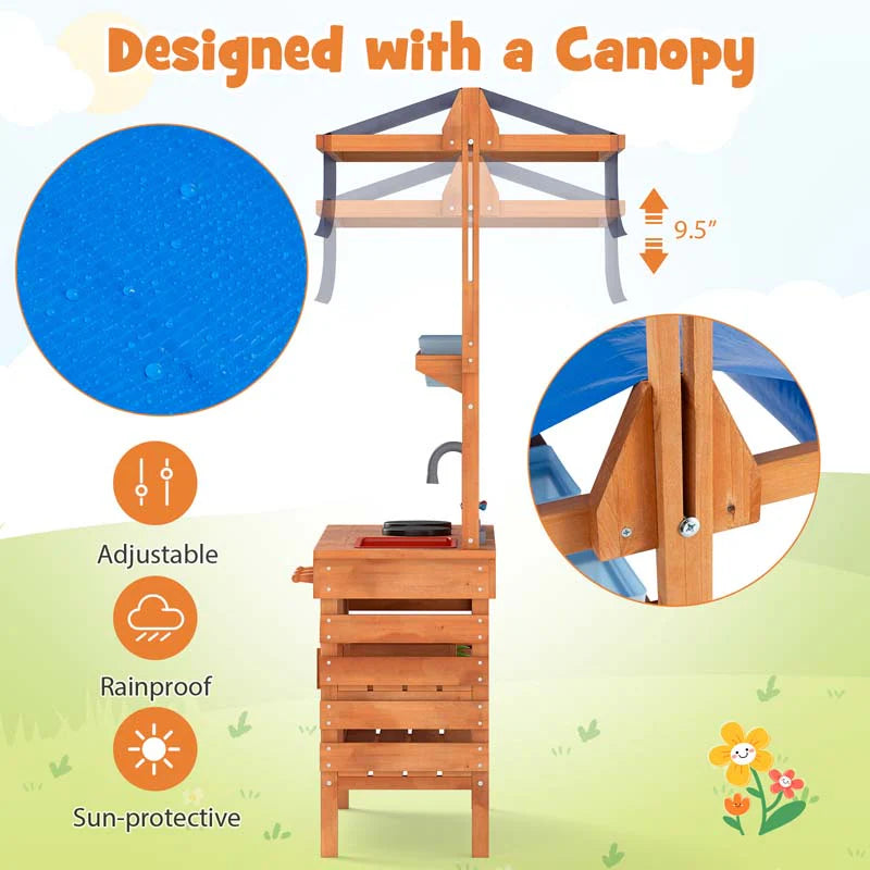 Kids Mud Kitchen Playset, Fir Wood Outdoor Play Kitchen Kids Potting Bench Mud Table with Adjustable - Product image 5