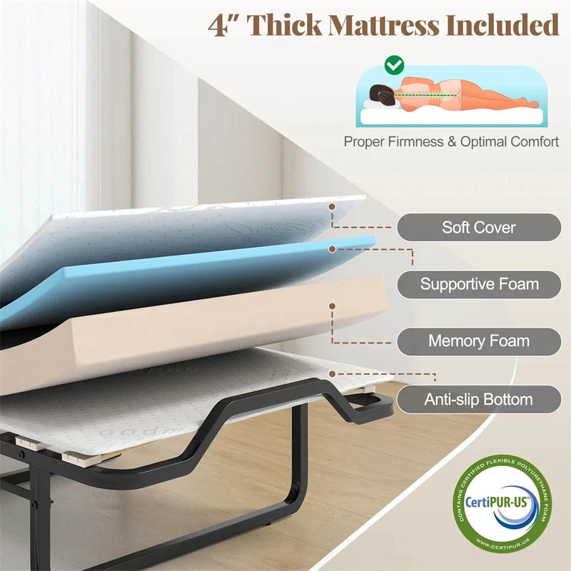 Cot Size Murphy Cabinet Bed with Mattress, 2-in-1 Folding Rollaway Guest Bed into Storage Cabinet with - Product image 16