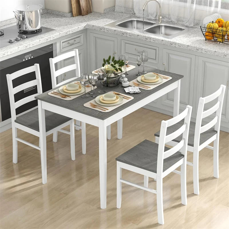 5-Piece Dining Table Set for 4, Wood Kitchen Table & 4 Chairs w/ Rubber Wood Legs - Product image 12