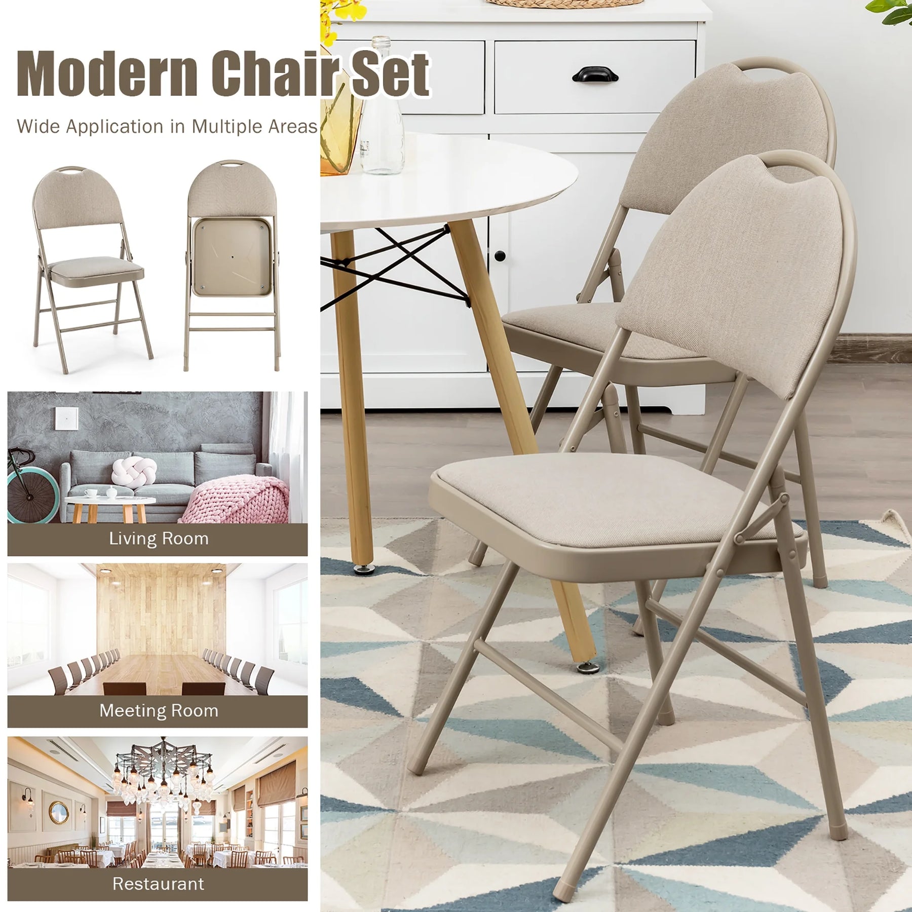 Costway Set of 6 Folding Chairs Fabric Upholstered Padded Seat Metal Frame Home Office Beige - Product image 6