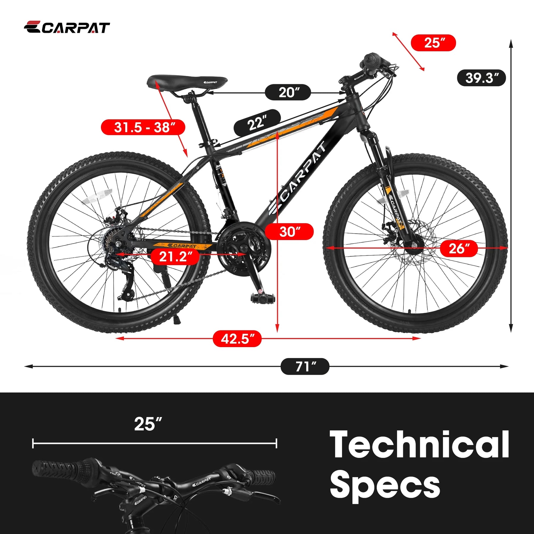 26 in Mountain Bike for Men, Adult Mountain Bike with Shimano 21 Speed & Disc Brakes, Black Orange - Product image 5