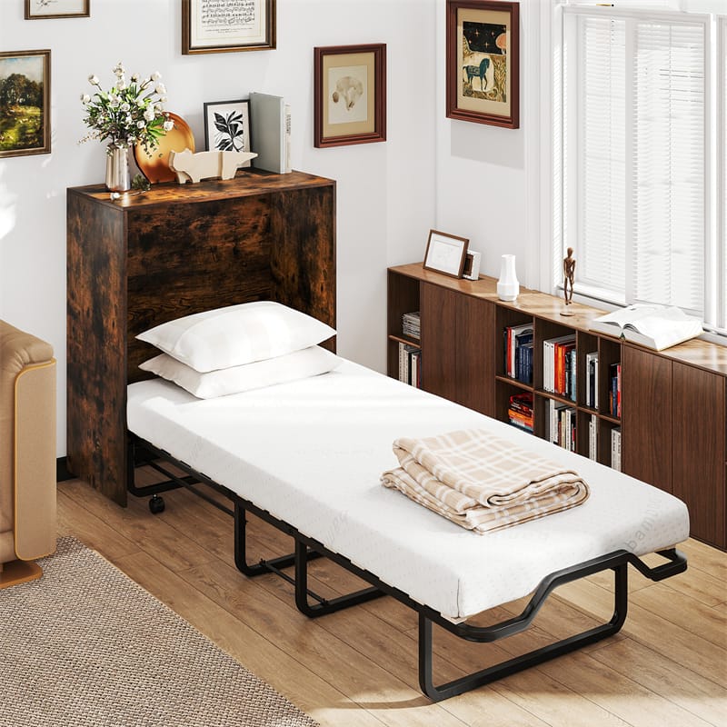 Cot Size Murphy Cabinet Bed with Mattress, 2-in-1 Folding Rollaway Guest Bed into Storage Cabinet with - Product image 3