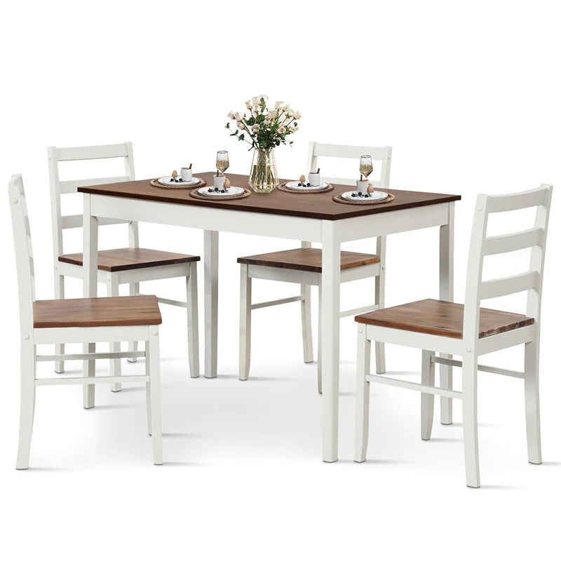 5-Piece Dining Table Set for 4, Wood Kitchen Table & 4 Chairs w/ Rubber Wood Legs - Product image 10