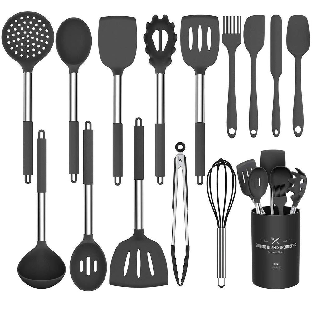 Silicone Cooking Utensil Set, Umite Chef 15pcs Silicone Cooking Kitchen Utensils Set, Non-Stick