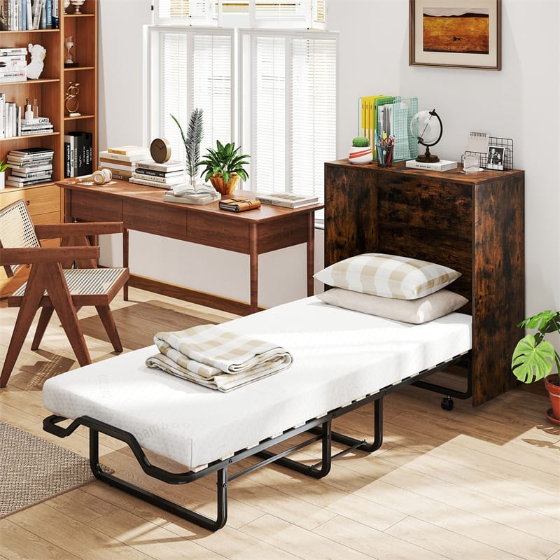 Cot Size Murphy Cabinet Bed with Mattress, 2-in-1 Folding Rollaway Guest Bed into Storage Cabinet with - Product image 4