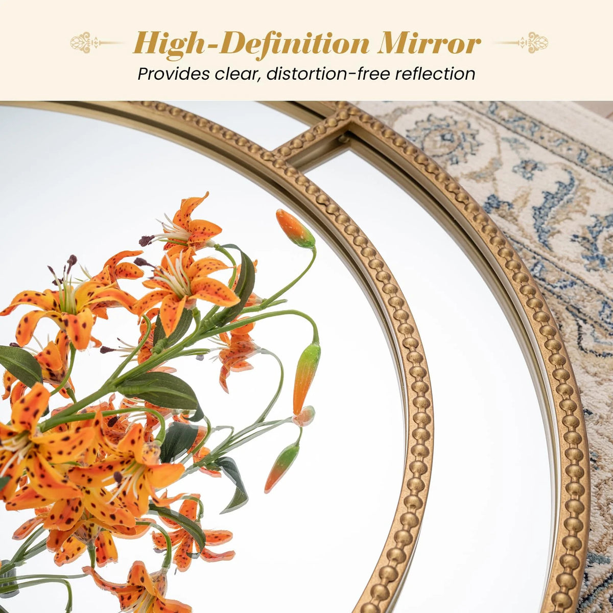 Tangkula 28" Gold Round Wall Mirror - Circle Decorative Modern with Beaded Frame for Living Room - Product image 5