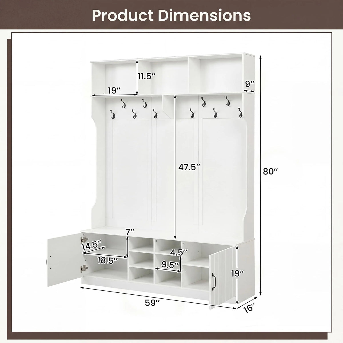 Tangkula Hall Tree with Bench and Shoe Storage - Product image 4