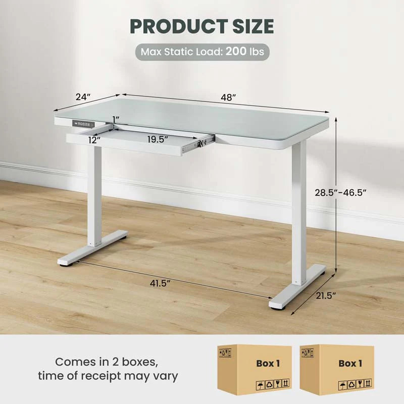 48" x 24" Electric Standing Desk with Drawer, Tempered Glass Top, Memory Positions & USB Type-C Outlets - Product image 10