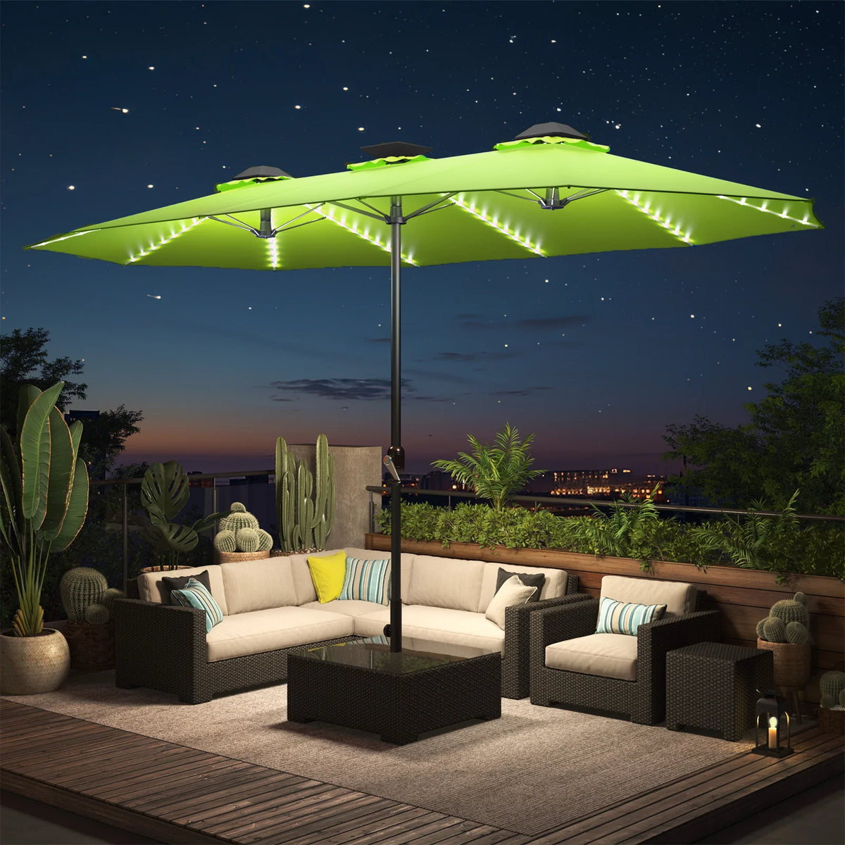 AECOJOY 15ft Patio Double-Sided Umbrella, 156 PCS Solar LED Light Outdoor Large Umbrella, Green - Product image 2