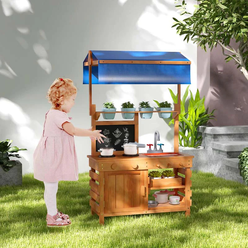 Kids Mud Kitchen Playset, Fir Wood Outdoor Play Kitchen Kids Potting Bench Mud Table with Adjustable - Product image 3