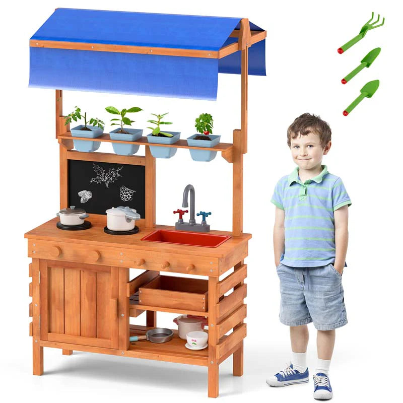 Kids Mud Kitchen Playset, Fir Wood Outdoor Play Kitchen Kids Potting Bench Mud Table with Adjustable - Product image 12