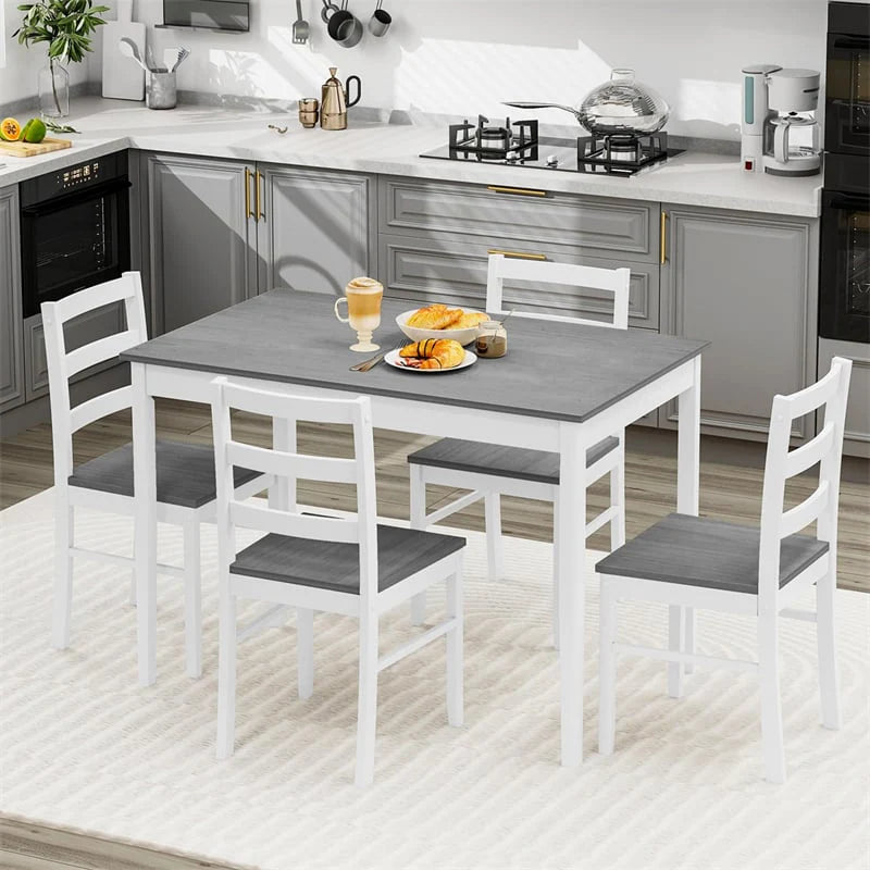 5-Piece Dining Table Set for 4, Wood Kitchen Table & 4 Chairs w/ Rubber Wood Legs - Product image 13