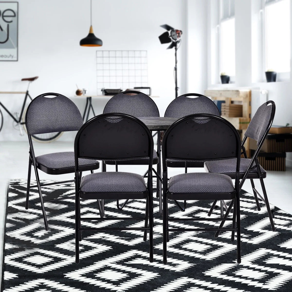Costway Set of 6 Folding Chairs Fabric Upholstered Padded Seat Metal Frame Home Office Beige - Product image 14
