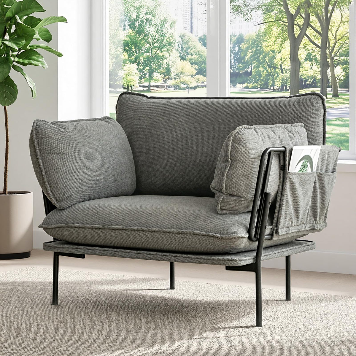 AECOJOY Modern Accent Chair Reading Chair with Pillow Upholstered Armchair for Adults - Product image 2