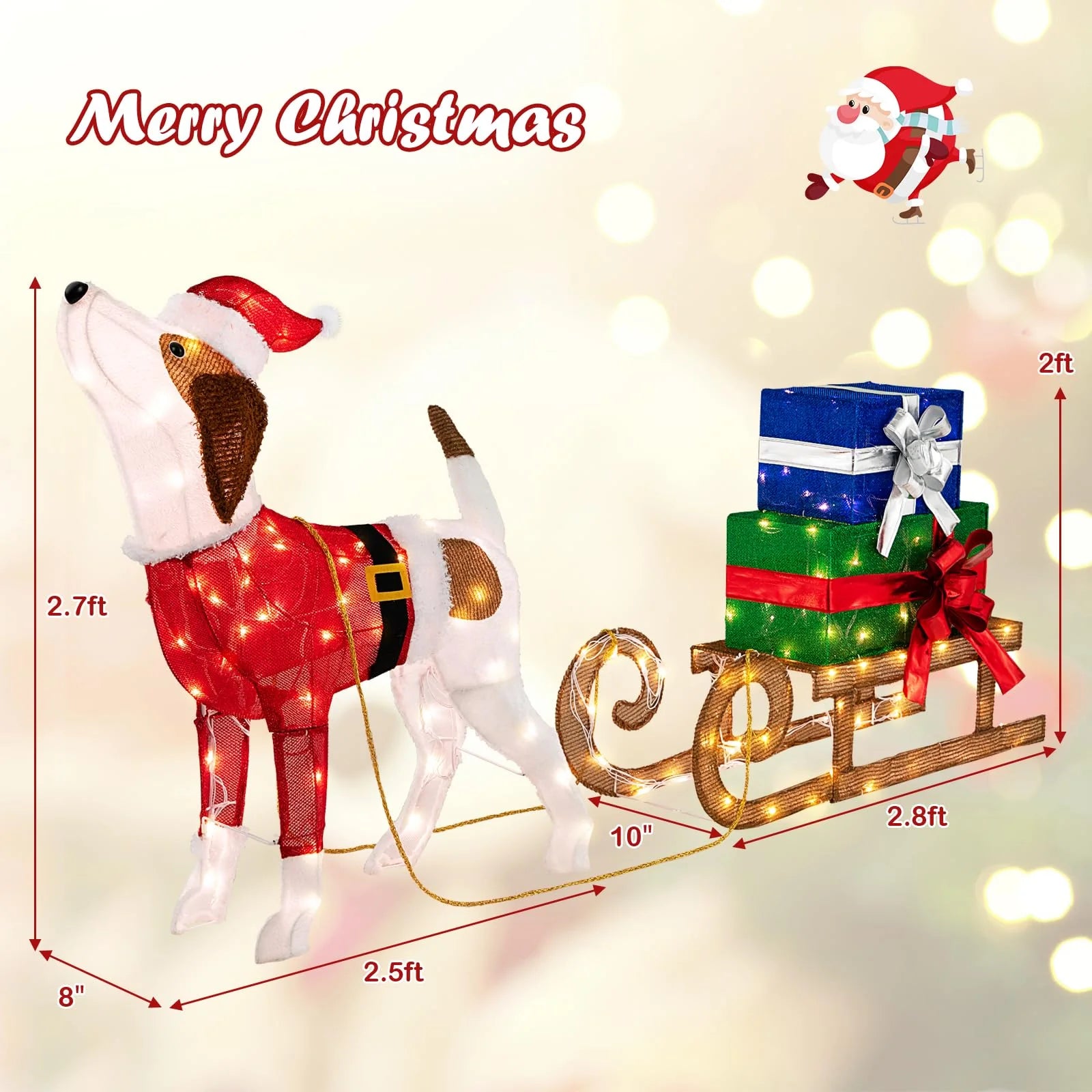 Tangkula Lighted Christmas Dog with Sleigh & Gift Boxes Combo Decorations - Product image 4
