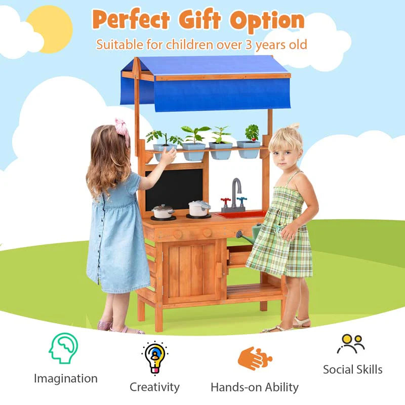 Kids Mud Kitchen Playset, Fir Wood Outdoor Play Kitchen Kids Potting Bench Mud Table with Adjustable - Product image 8