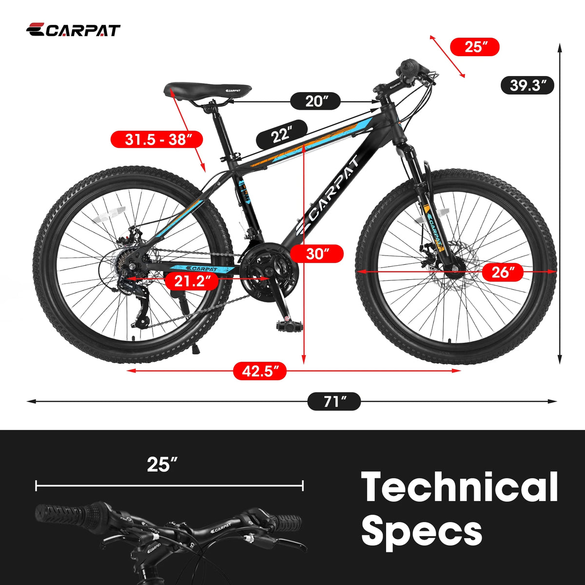26 in Mountain Bike for Men, Adult Mountain Bike with Shimano 21 Speed & Disc Brakes, Black Orange - Product image 11