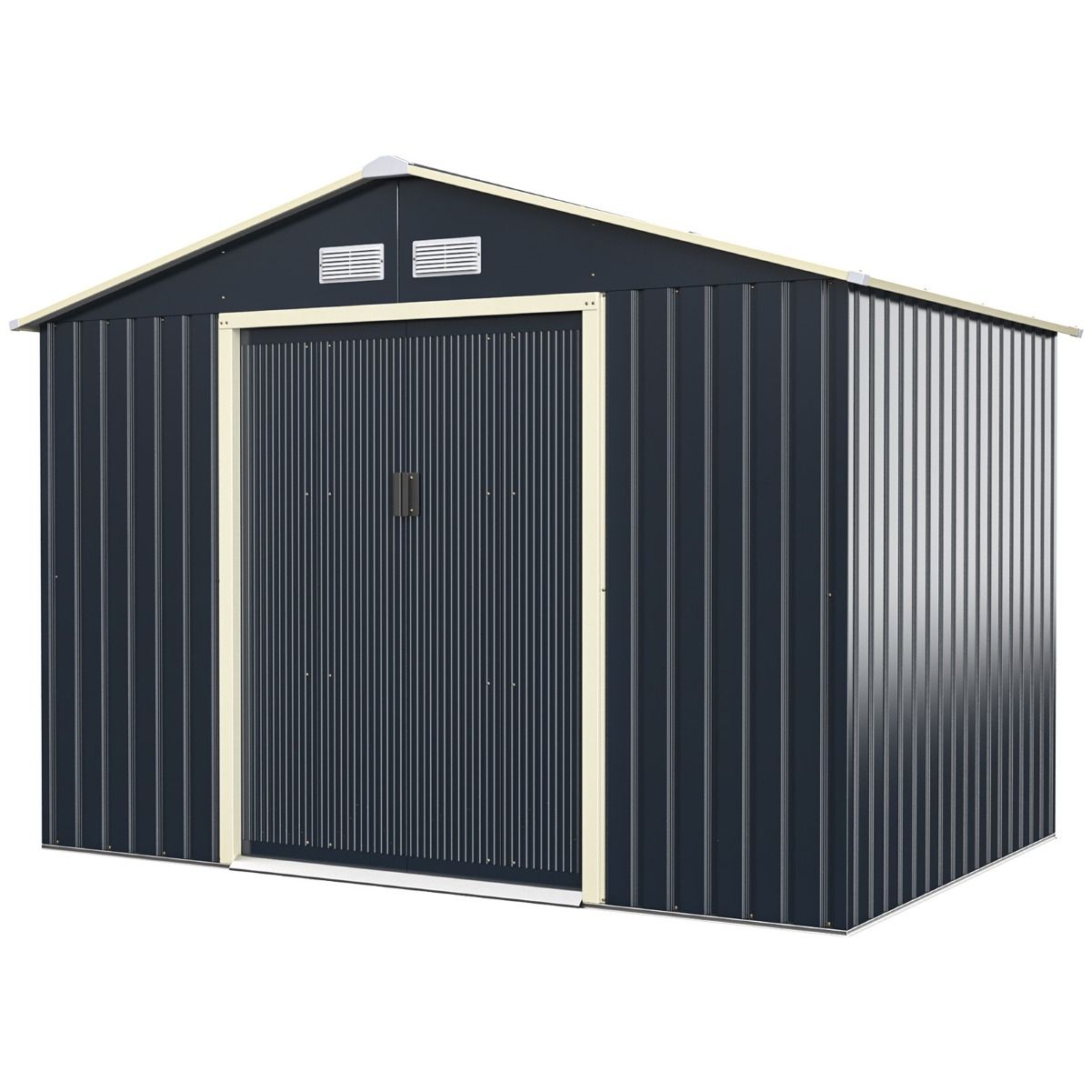 Metal Garden Shed 5.29 77 x 191 x 202 cm with 2 Lockable Sliding Doors 4 Ventilation Holes Gray for Bicycle -
