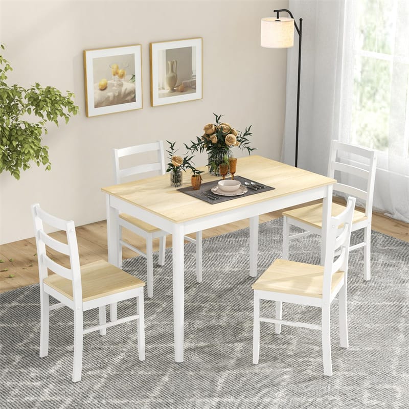 5-Piece Dining Table Set for 4, Wood Kitchen Table & 4 Chairs w/ Rubber Wood Legs - Product image 21