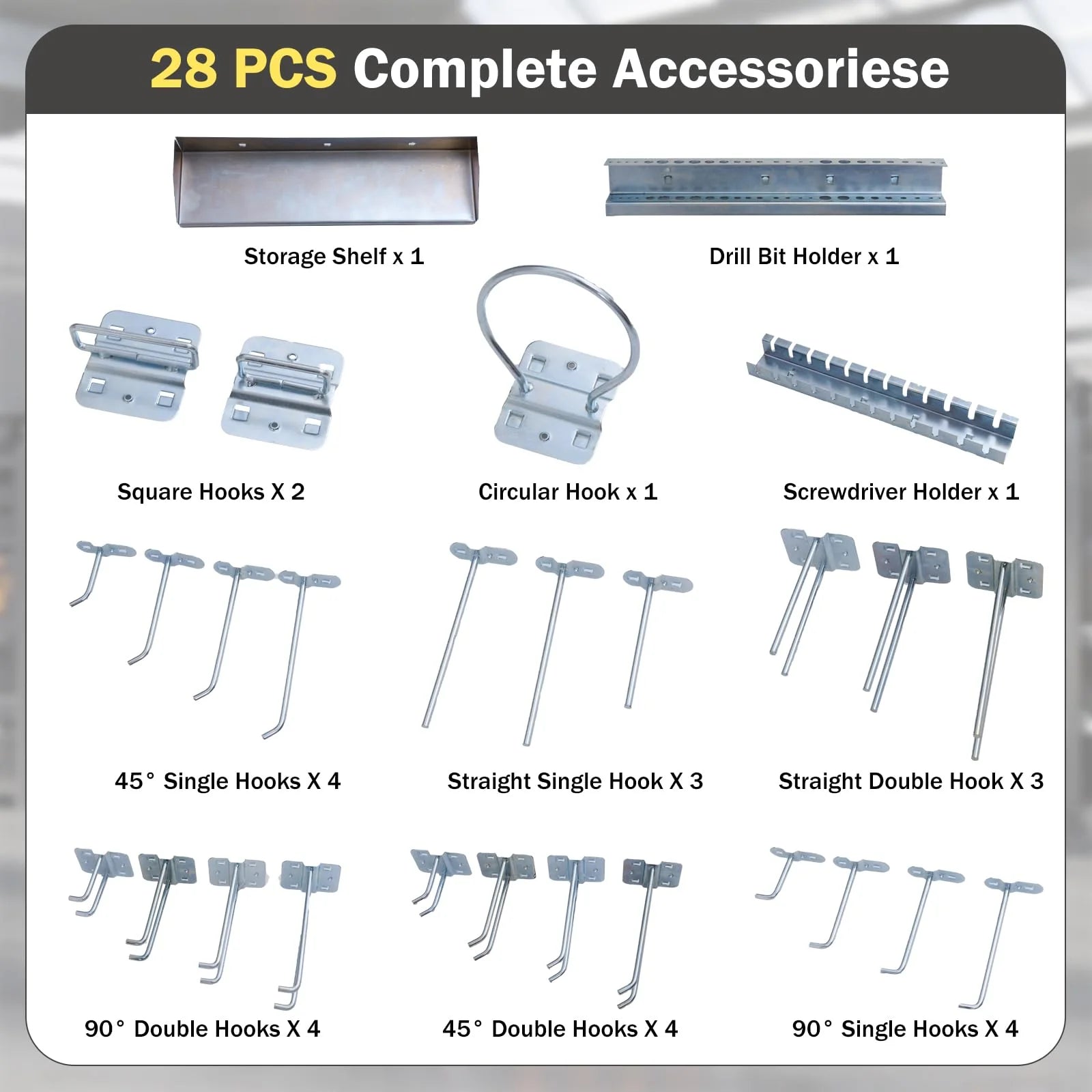 3 Pcs Metal Pegboard Panels w/25 Hooks, Storage Platform & Square Hole, Heavy Duty Pegboard Wall Organizer - Product image 8