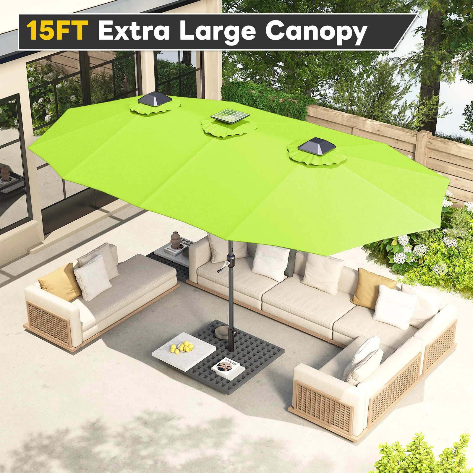 AECOJOY 15ft Patio Double-Sided Umbrella, 156 PCS Solar LED Light Outdoor Large Umbrella, Green - Product image 6