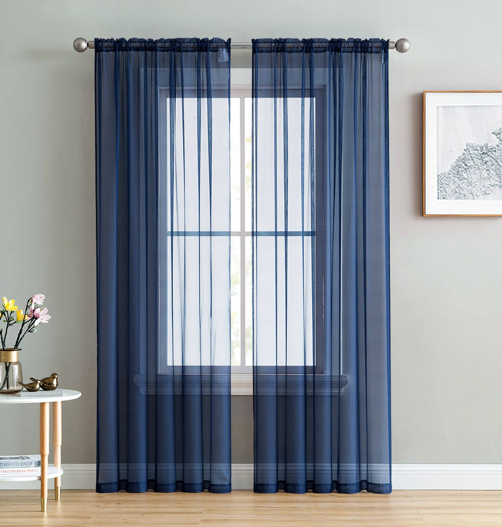 HLC.ME Sheer Voile Window Treatment Rod Pocket Curtain Panels for Bedroom and Living Room (Set of 2) Navy - Product image 1