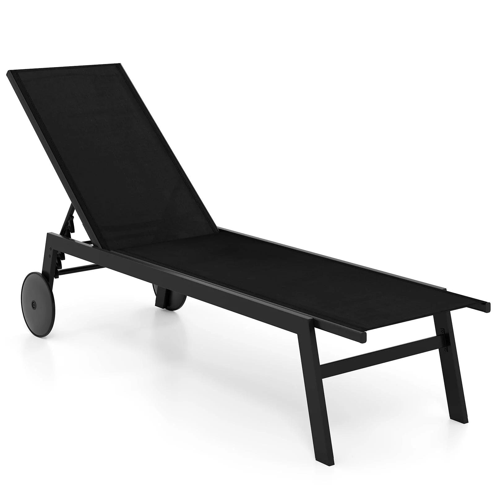 Tangkula Lounge Chair Outdoor with Wheels, Patio Chaise Lounge with 6-Level Adjustable Backrest(2, Black) - Product image 10