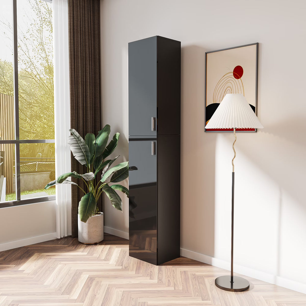 Slim Tall Storage Cabinet, Pantry Cabinet with Doors Shelves Small Space for Kitchen Living Room Bathroom - Product image 3