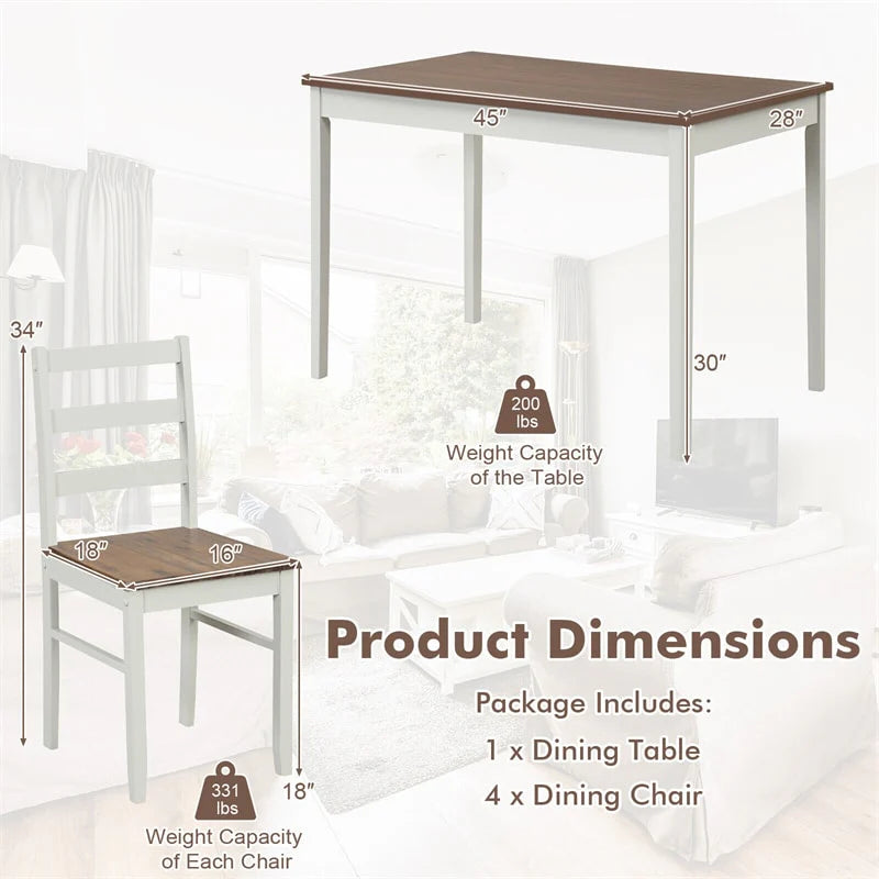 5-Piece Dining Table Set for 4, Wood Kitchen Table & 4 Chairs w/ Rubber Wood Legs - Product image 4