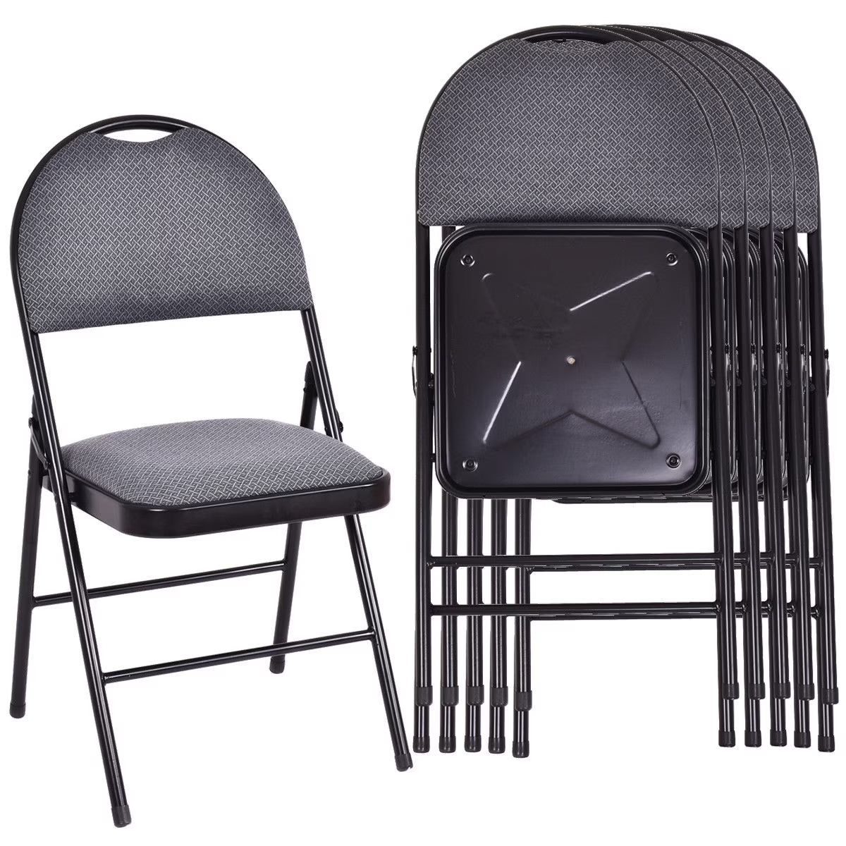 Costway Set of 6 Folding Chairs Fabric Upholstered Padded Seat Metal Frame Home Office Beige - Product image 3