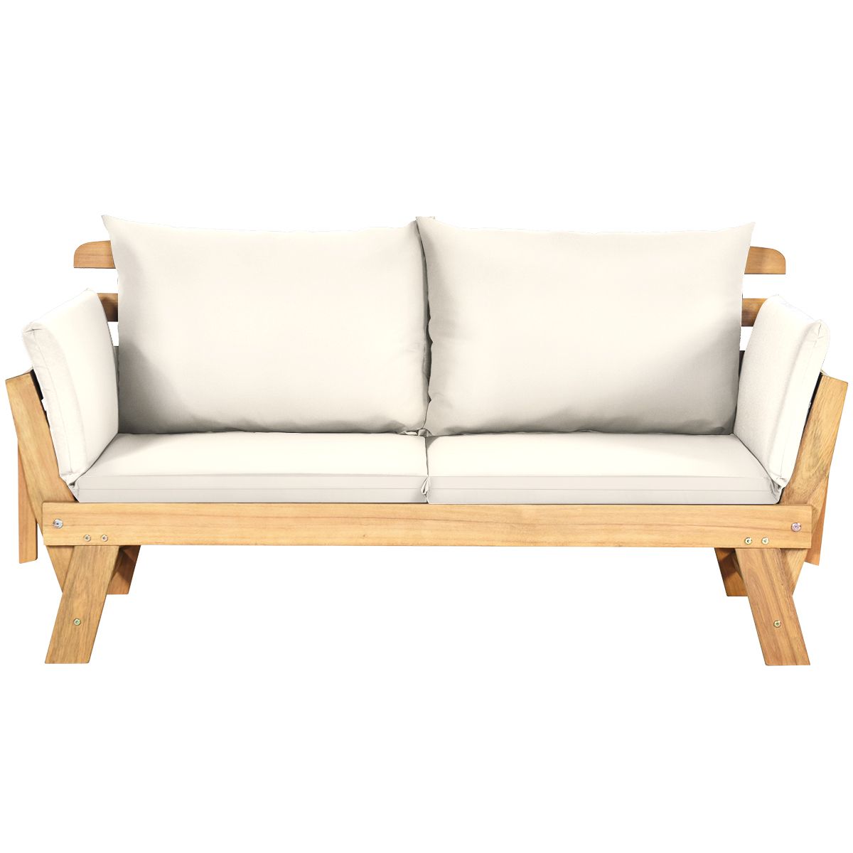 Convertible Deck Chair with Cushion 2 in 1 Acacia Wood Garden Sofa with Adjustable Armrest for Patio Swimming Pool Garden White/Grey/Blue/Red -