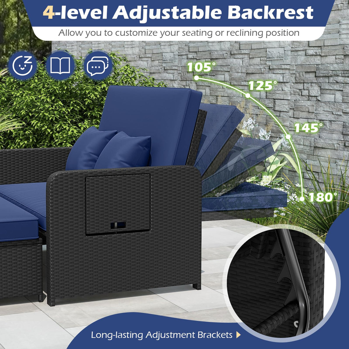 Tangkula Patio Rattan Daybed with 4 Level Adjustable Backrest - Product image 6