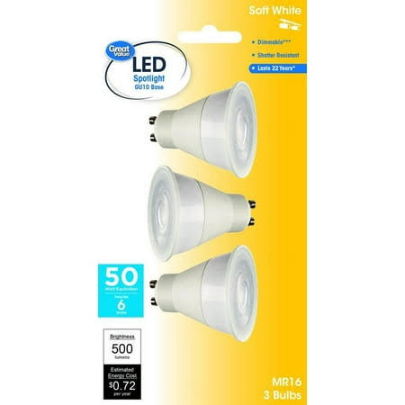 Great Value LED Light Bulb 7W 50W Equivalent MR16 Lamp GU10 Base Dimmable - Soft White - 3 Pack - Product image 1