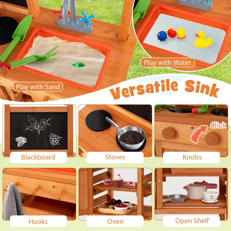 Kids Mud Kitchen Playset, Fir Wood Outdoor Play Kitchen Kids Potting Bench Mud Table with Adjustable - Product image 9