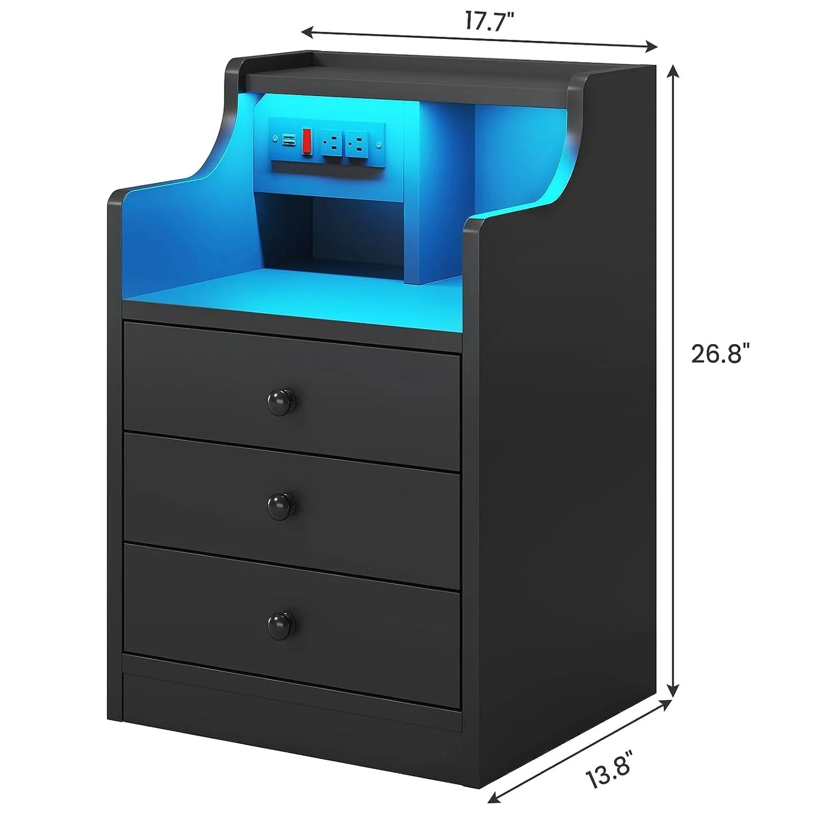 Nightstand with 3 Drawers and Shelves, Night Stand with LED Lights and USB Port Charging Station - Product image 7
