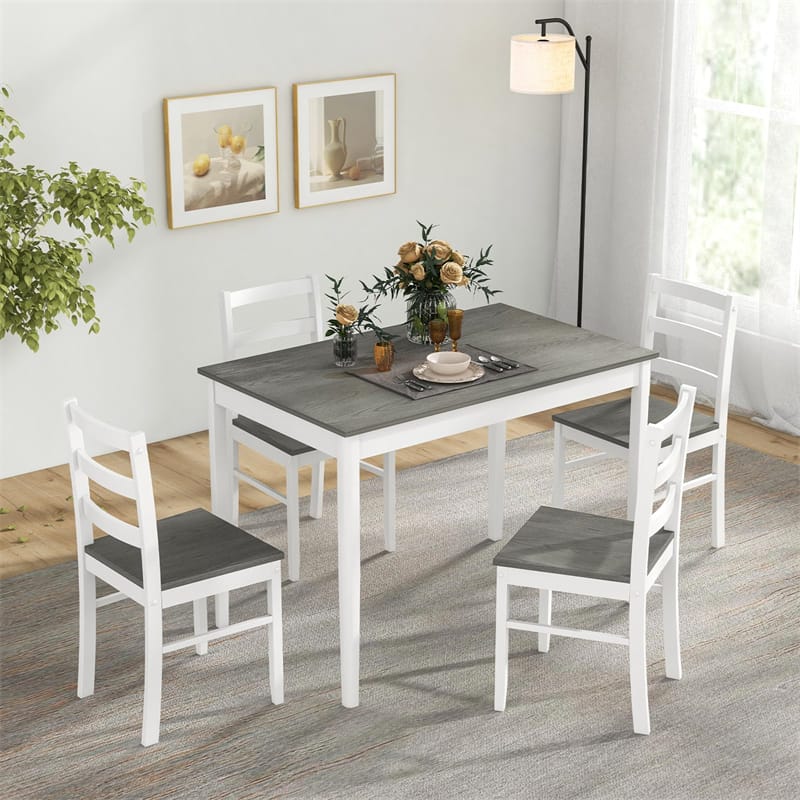 5-Piece Dining Table Set for 4, Wood Kitchen Table & 4 Chairs w/ Rubber Wood Legs - Product image 11