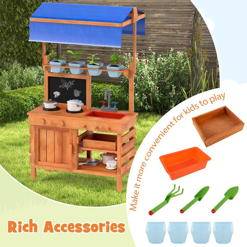 Kids Mud Kitchen Playset, Fir Wood Outdoor Play Kitchen Kids Potting Bench Mud Table with Adjustable - Product image 7