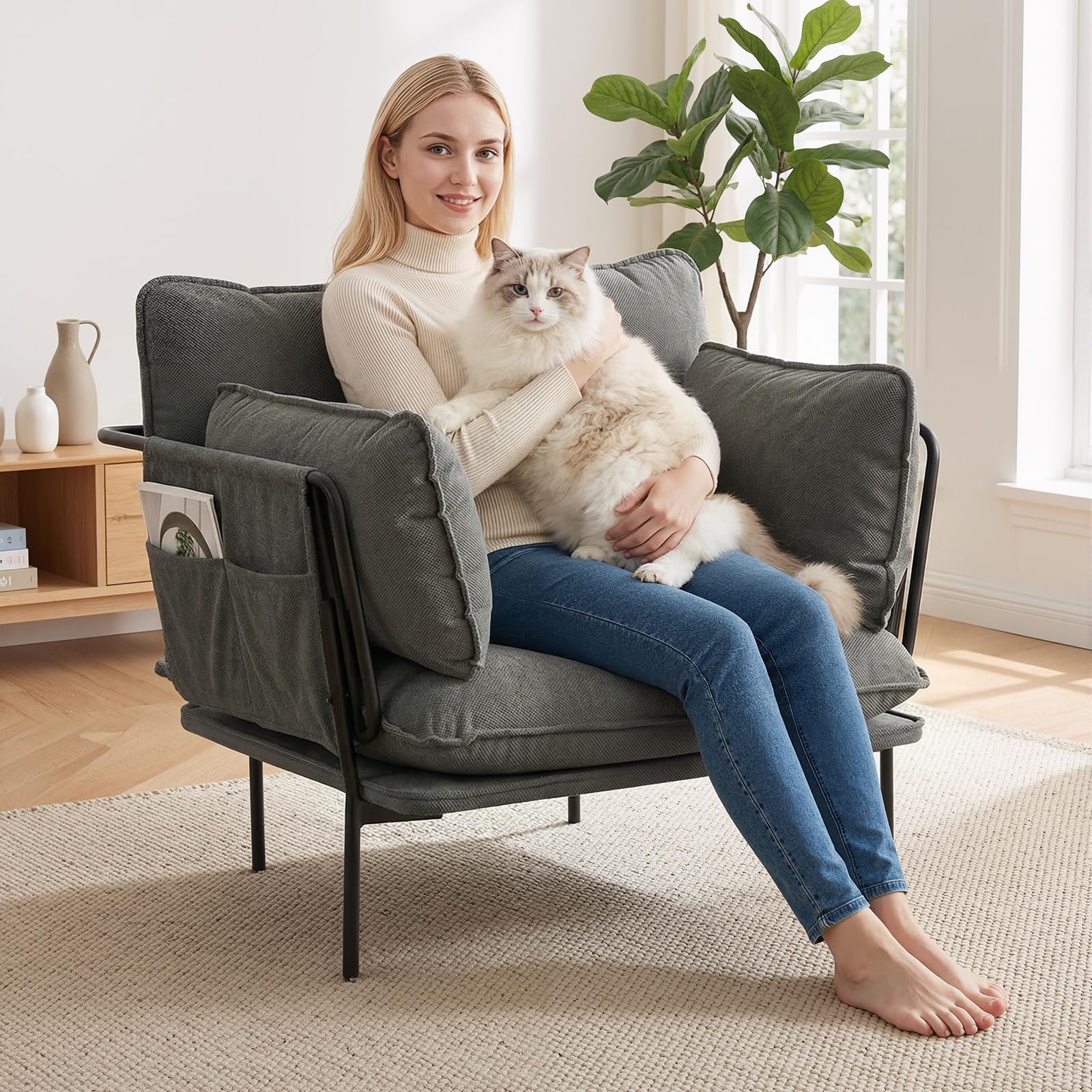 AECOJOY Modern Accent Chair Reading Chair with Pillow Upholstered Armchair for Adults - Product image 4
