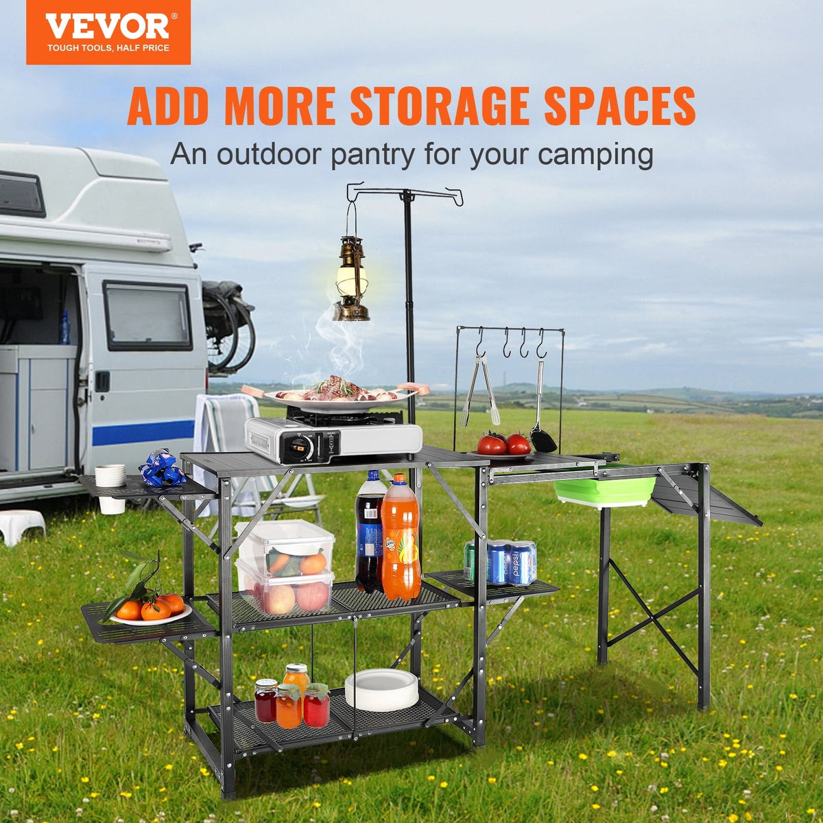 Camping Kitchen Table Folding Portable Cook Station Tables Shelves &A Sink - Product image 2