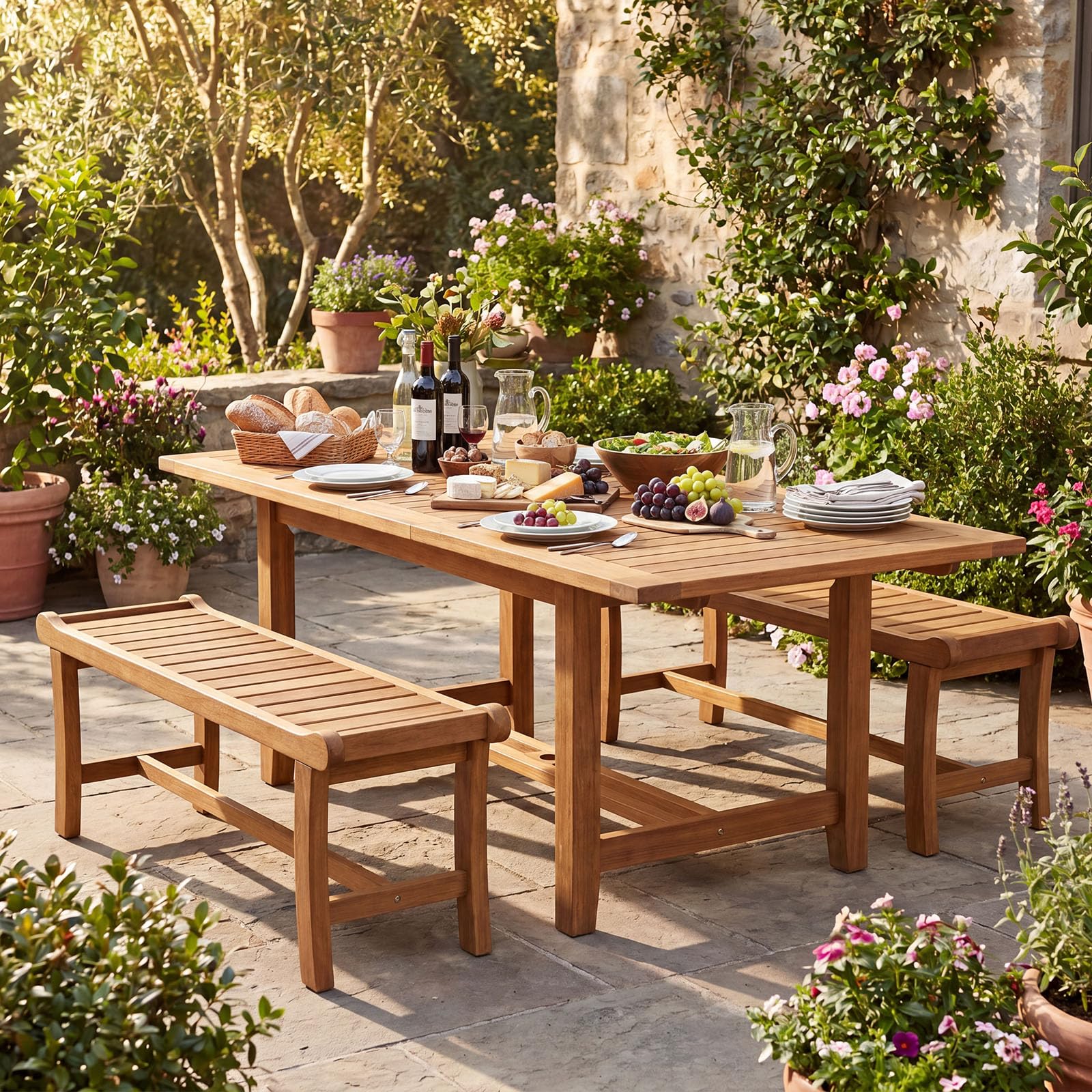 Tangkula 41.5" Patio Backless Bench with Slatted Seat - Product image 5