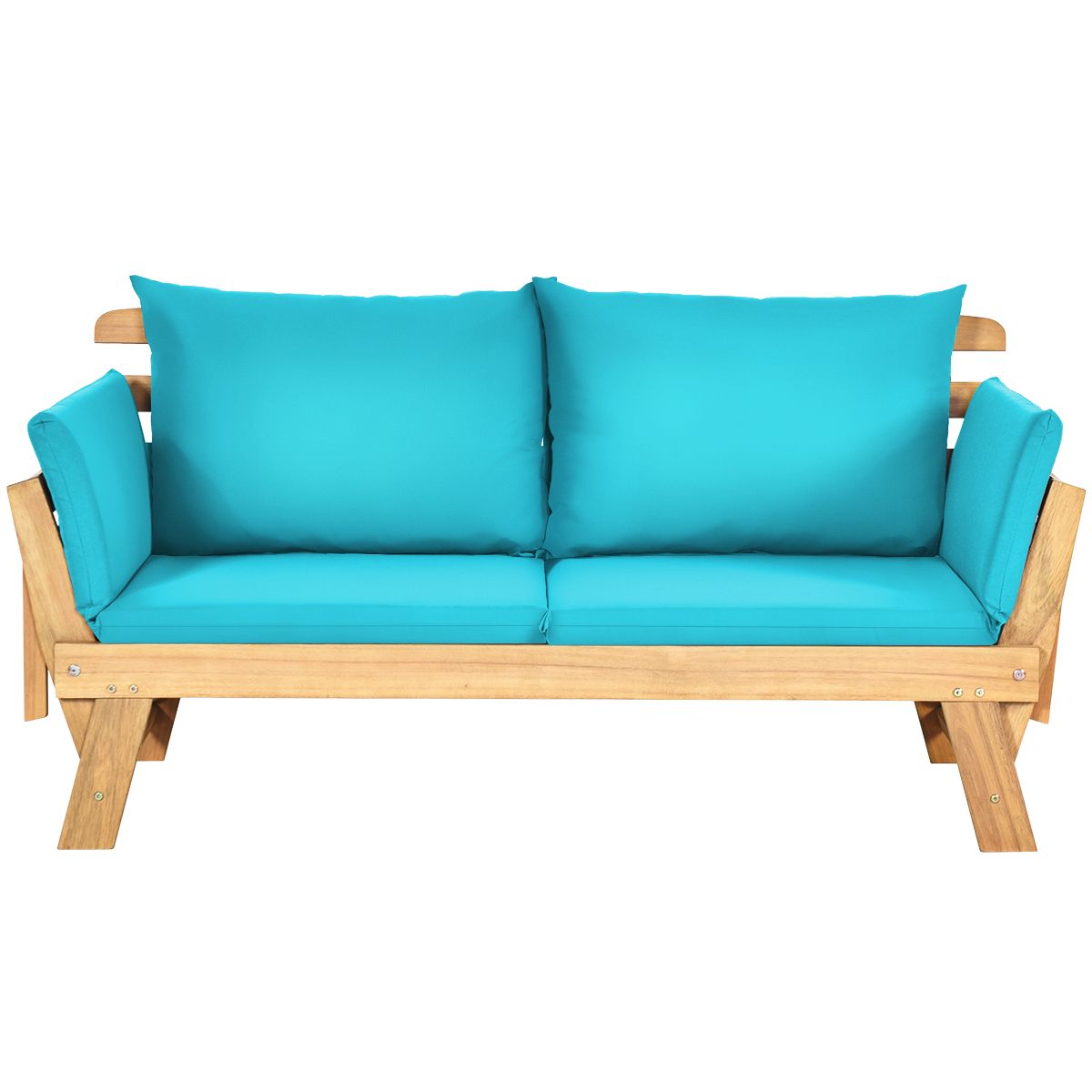 Convertible Deck Chair with Cushion 2 in 1 Acacia Wood Garden Sofa with Adjustable Armrest for Patio Swimming Pool Garden White/Grey/Blue/Red -