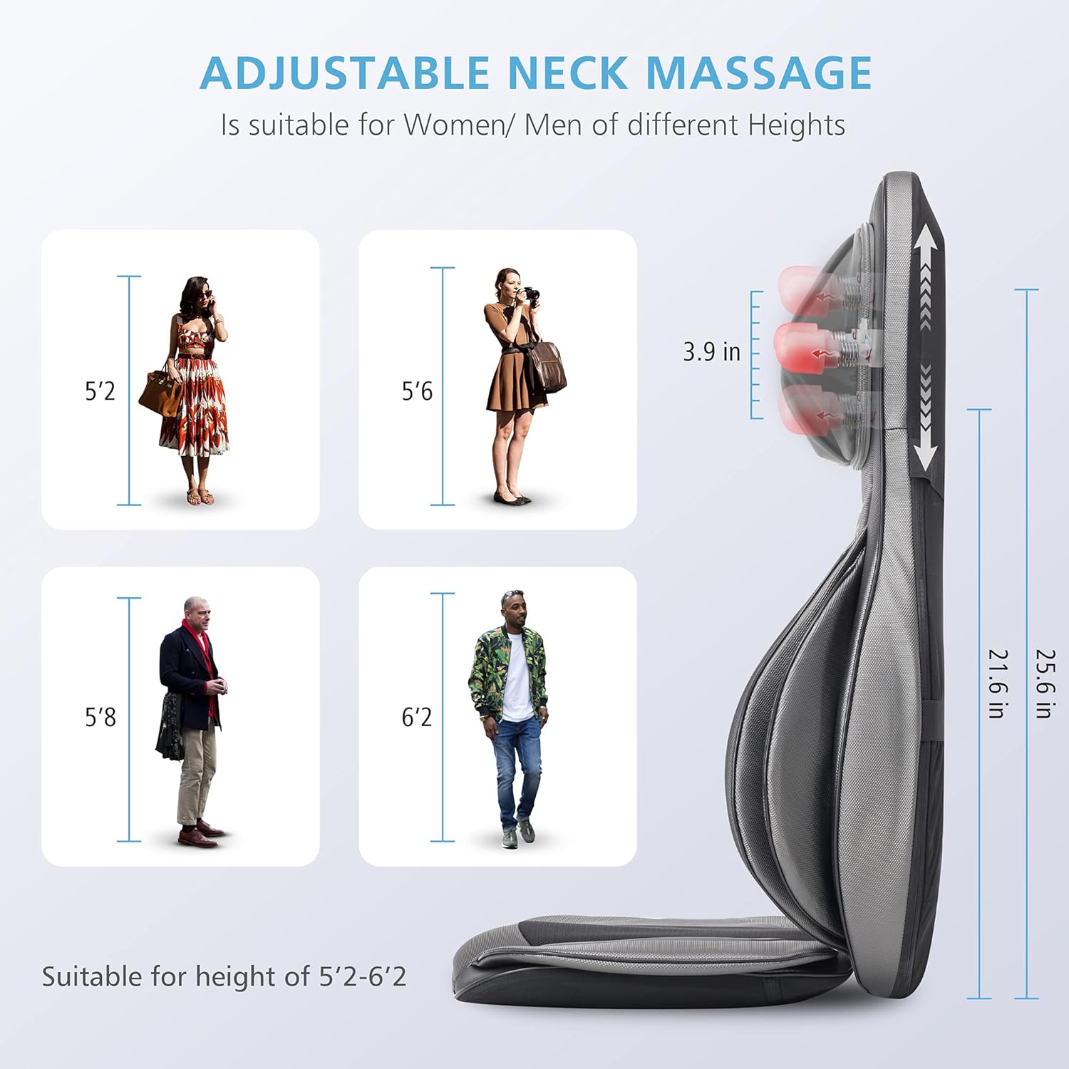 COMFIER Shiatsu Massage Seat with Compression and Rolling - Back Massager with Heat, Kneading Massage Chair for Back, Neck and Shoulders, Gift for Dad Mom Women Men