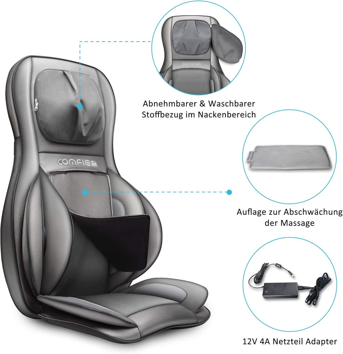 COMFIER Shiatsu Massage Seat with Compression and Rolling - Back Massager with Heat, Kneading Massage Chair for Back, Neck and Shoulders, Gift for Dad Mom Women Men