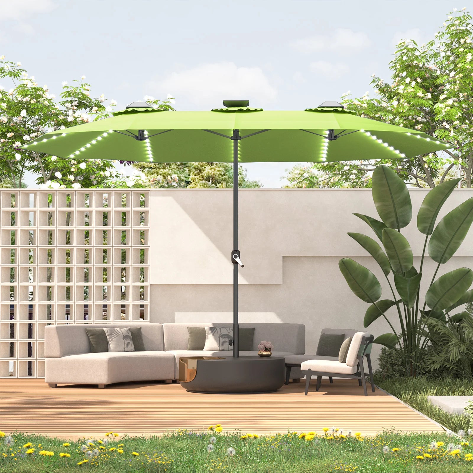 AECOJOY 15ft Patio Double-Sided Umbrella, 156 PCS Solar LED Light Outdoor Large Umbrella, Green - Product image 9