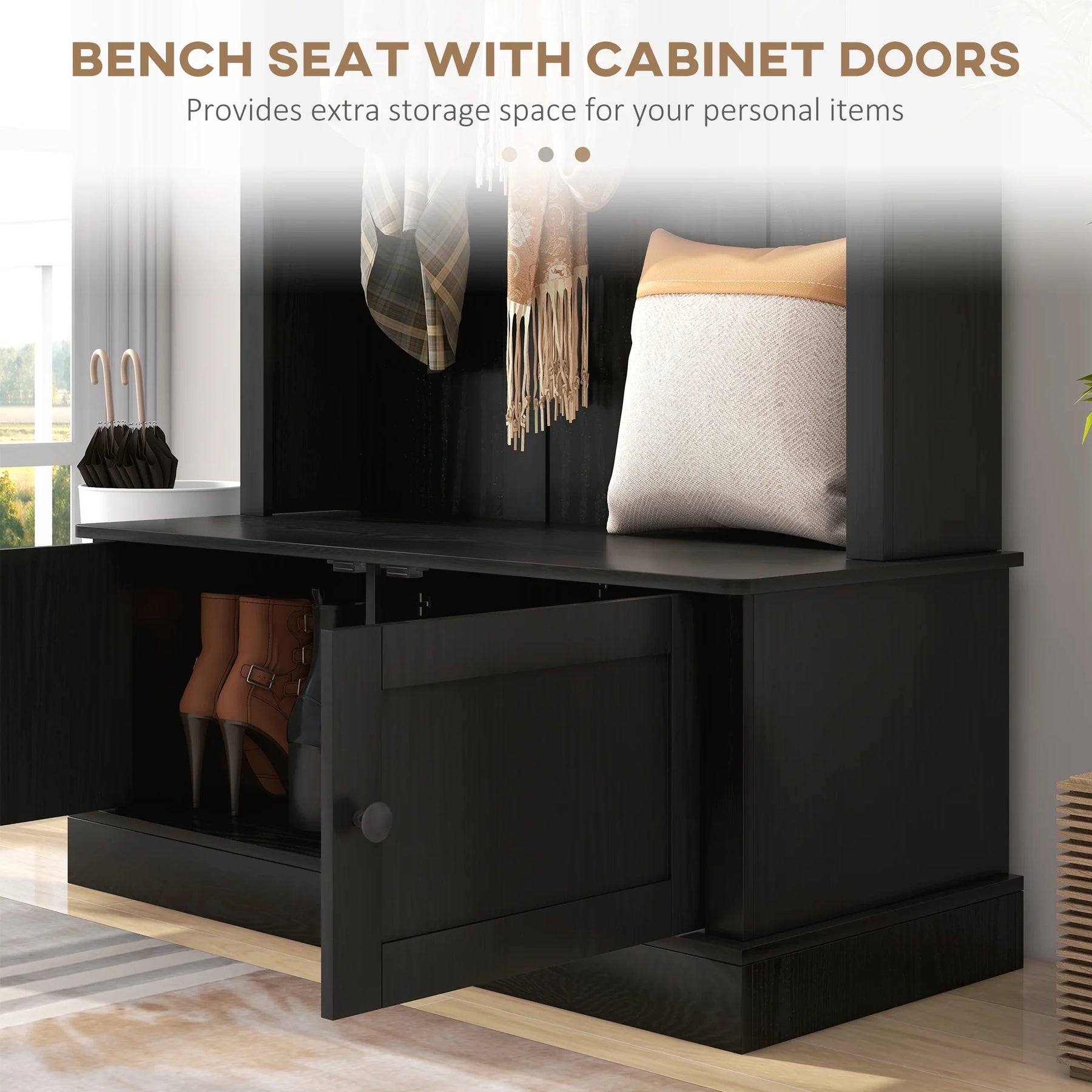 HOMCOM Hall Tree, Entryway Bench W/ Coat Rack, Shoe Cabinet, Black - Product image 7